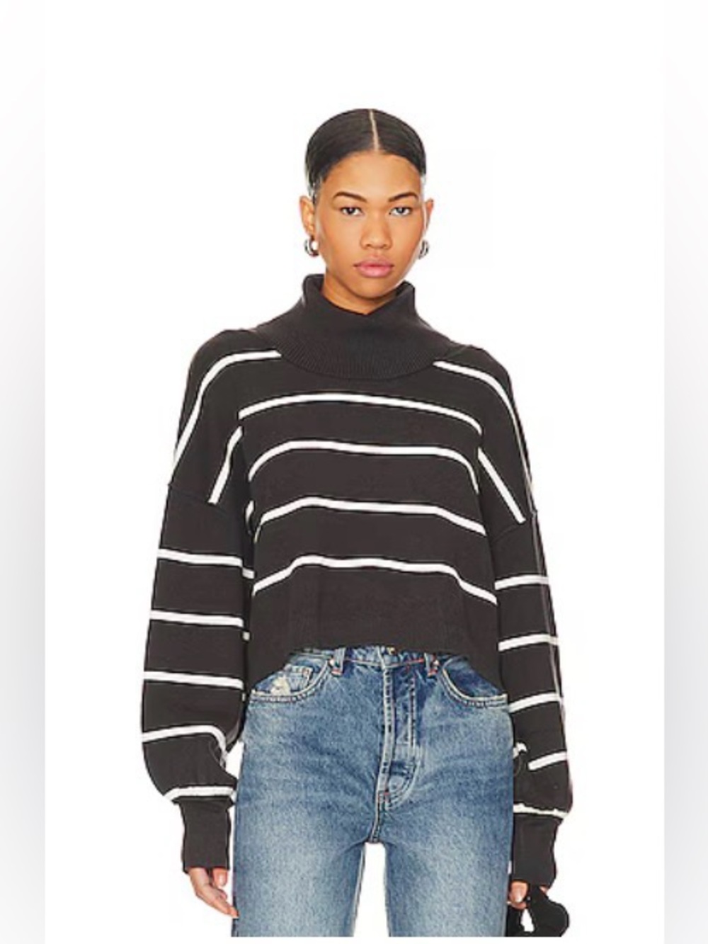 Free People Paulie Turtleneck Cropped OverSized Long-Sleeve Sweater